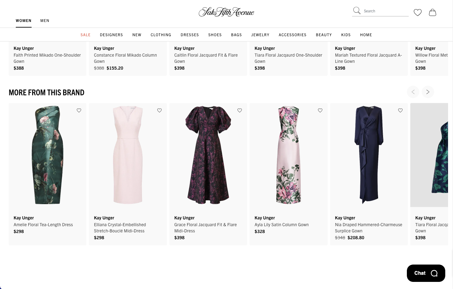 Recommendation Strip component live on saks.com, showing a 'More from this brand' product carousel on a Saks Fifth Avenue product page.